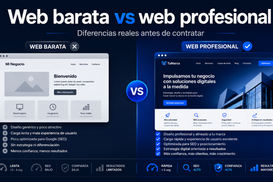 Comparativa entre web barata y web profesional antes de contratar